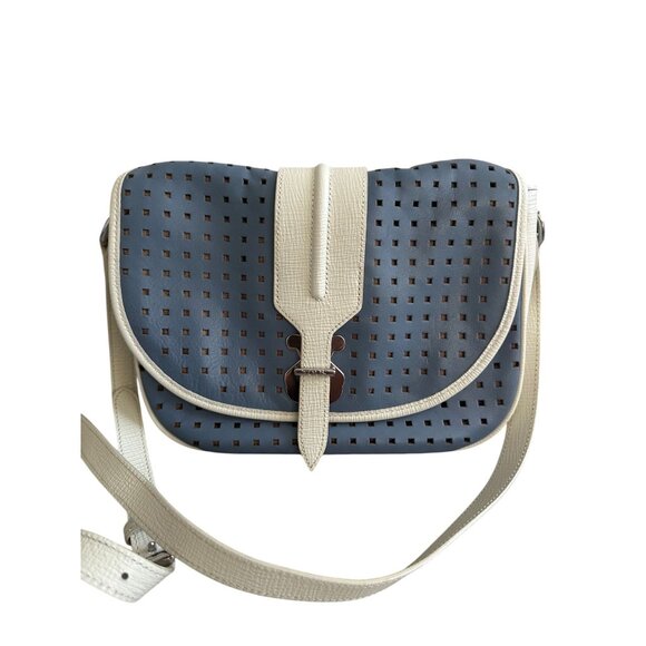 TOUS Blue White Perforated Leather Crossbody Bag w/ Dustbag - Picture 14 of 15
